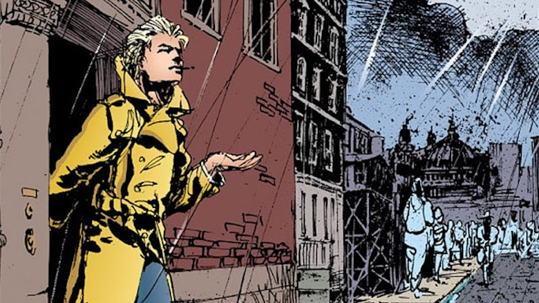 John Constantine walking out of a door in London from "Sandman" 