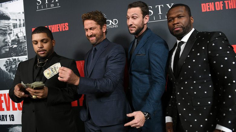 O'Shea Jackson Jr., Gerard Butler, Pablo Schreiber, and Curtis 50 Cent Jackson posing