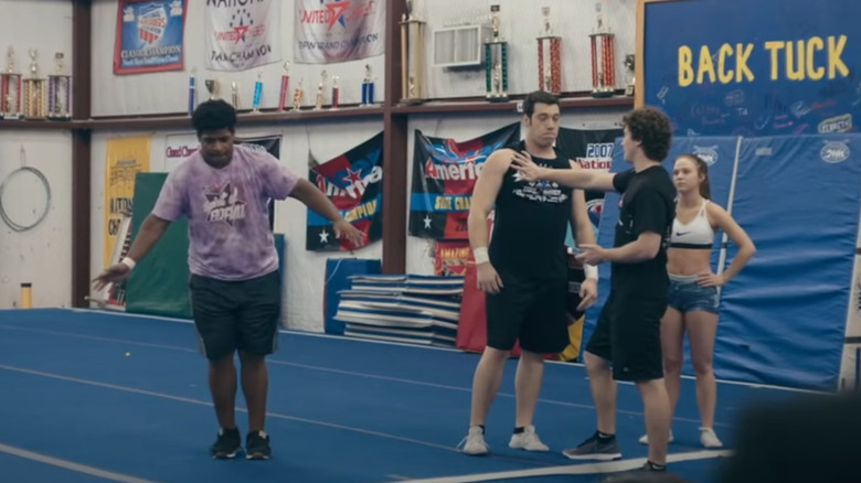 Jerry Harris prepares a cheer routine