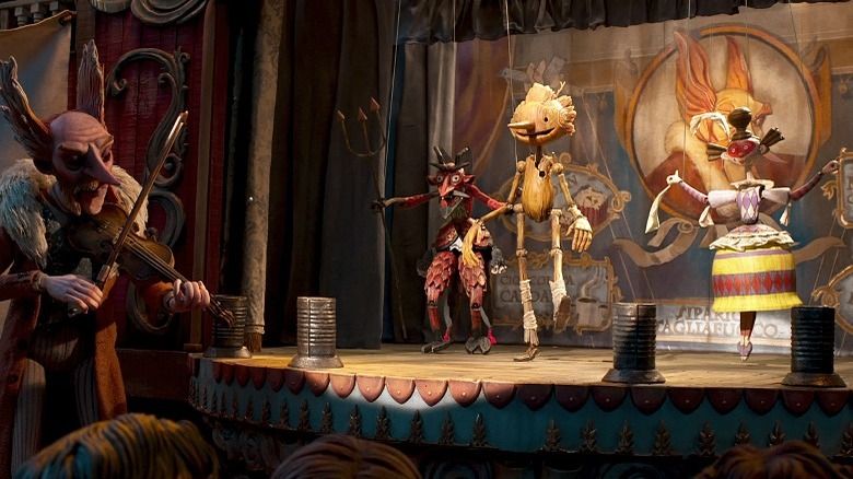 Pinocchio performing on stage