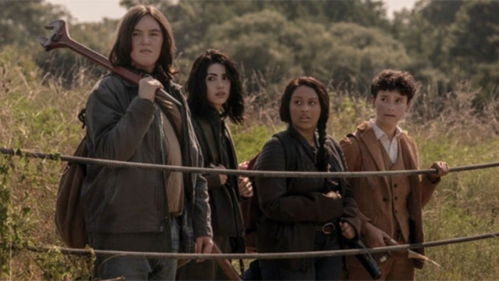 Hal Cumpston, Alexa Mansour, Aliyah Royale, and Nicolas Cantu in The Walking Dead: World Beyond