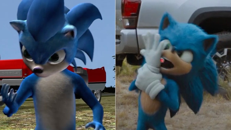 Pre-vis Sonic tries to take off a tracker; final cut Sonic tries to chew off a tracker.