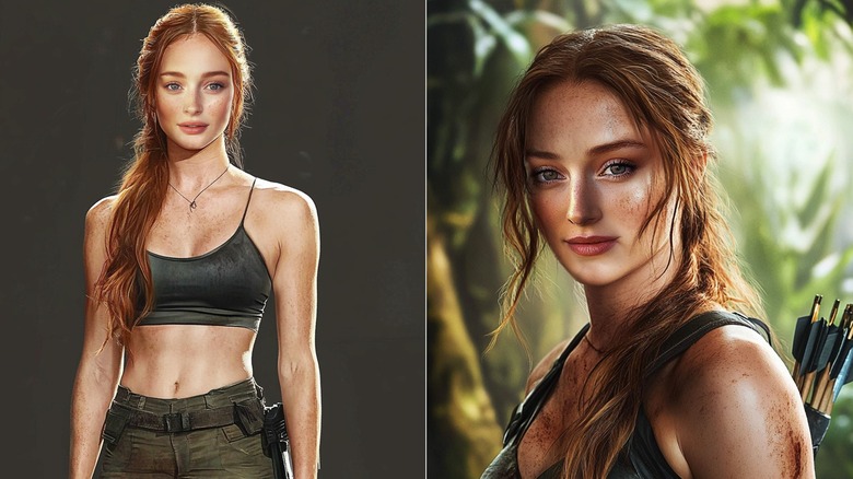 Midjourney's predictions for what Sophie Turner will look like as Lara Croft.