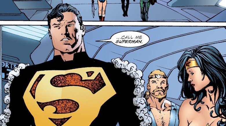 Superman in JLA #53, in a new short-lived black suit.