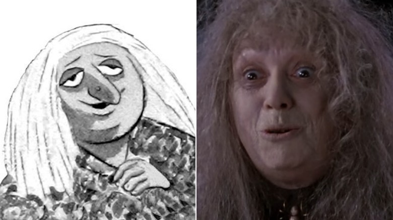 Granny as a cartoon and as portrayed by Judith Malina in "The Addams Family"