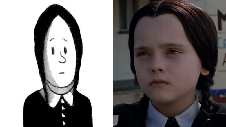 Wednesday as a cartoon and as portrayed by Christina Ricci in "The Addams Family"
