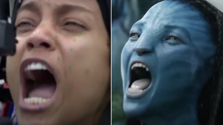 Saldaña yelling while portraying Neytiri