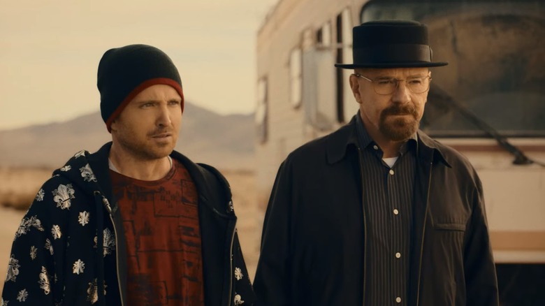 Jesse Pinkman and Walter White walking together in Breaking Bad