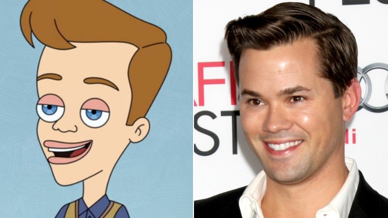 Andrew Rannells and his character from "Big Mouth"