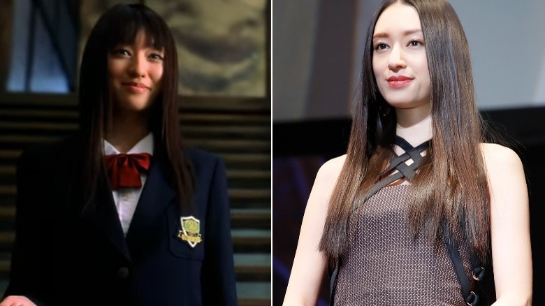 Chiaki Kuriyama in Kill Bill and at a film premiere in 2017