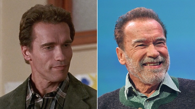 Arnold Schwarzenegger in Kindergarten Cop and smiling