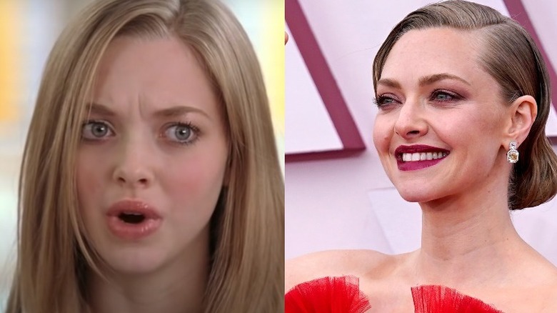 Amanda Seyfried looks confused in left photo, smiles in right
