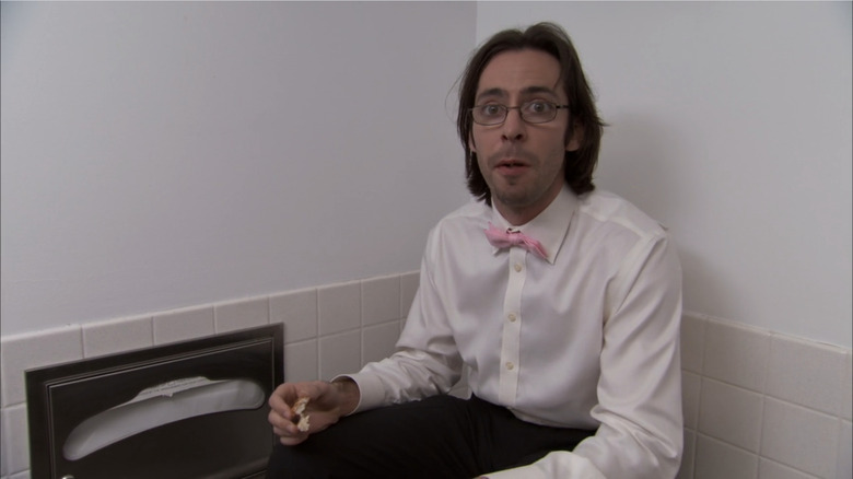 Martin Starr startled in bathroom