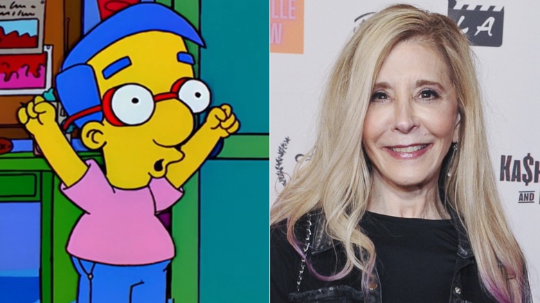 Milhouse Van Houten in The Simpsons and Pamela Haydens miling at an event in Los Angeles in November 2023