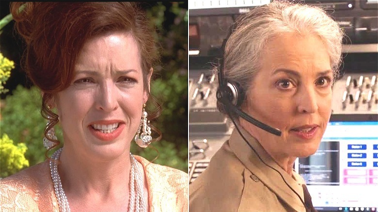 Left: Thelan in fancy updo, dangling earrings/Right: Thelan wearing headset