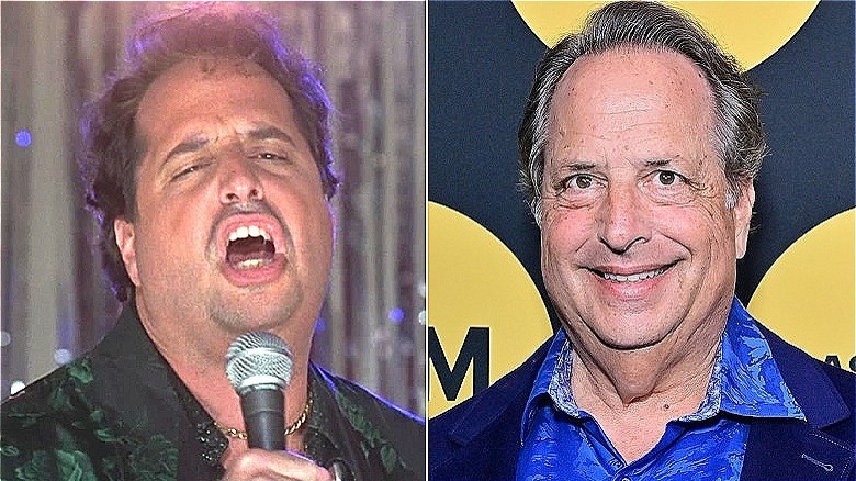 Left: Lovitz with microphone; right: Lovitz smiling at camera