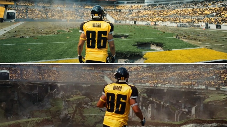 Football field before and after VFX