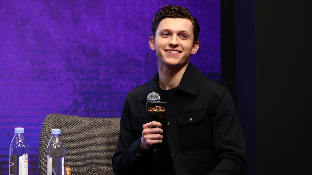 Tom Holland during press for Avengers