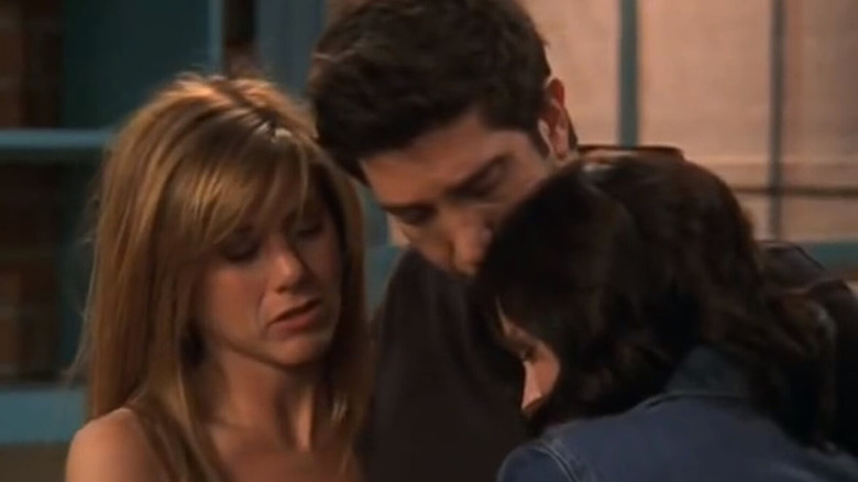 Ross and Rachel crying with Monica