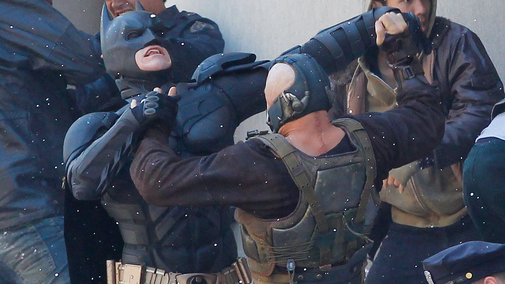 Bane fighting Batman in The Dark Knight Rises