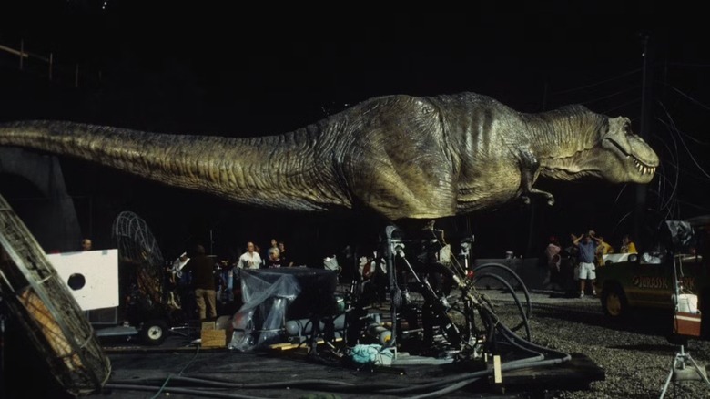 Large T-Rex animatronic on set of "Jurassic Park"