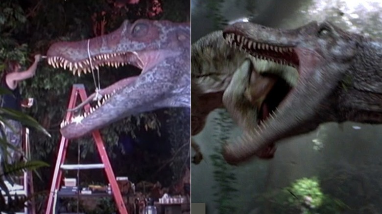 Spinosaurus animatronic about to fight T-Rex