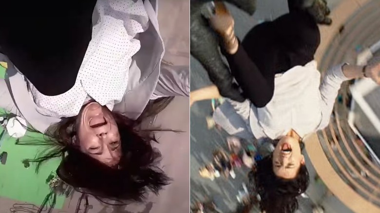 Side-by-side of Zara falling