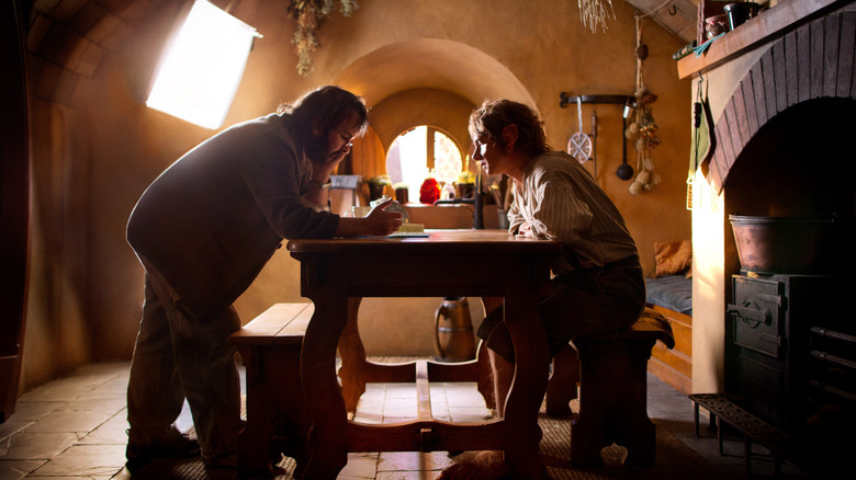 Peter Jackson talking to Martin Freeman on set of The Hobbit: An Unexpected Journey