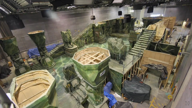 An above shot of the limited Moria set with a handful of partial statues and pillars