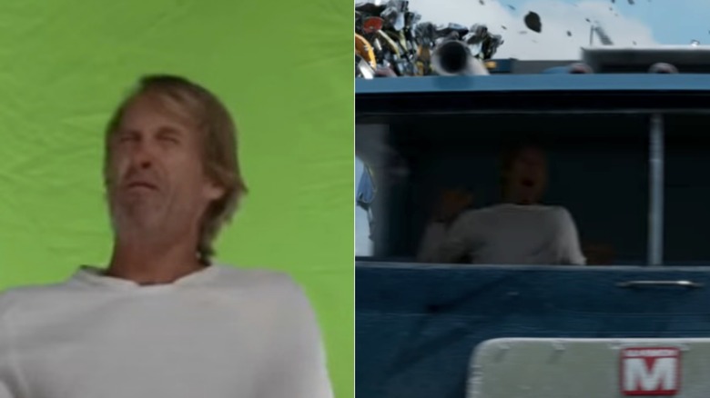 Michael bay in front of greenscreen