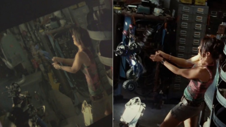 Side by side of Megan Fox fighting a robot