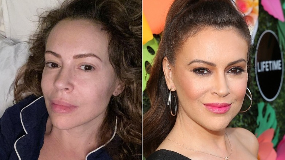 Alyssa Milano without and with makeup