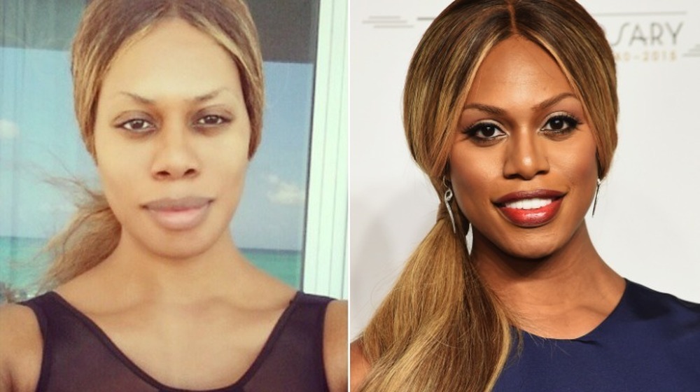 Laverne Cox without and with makeup