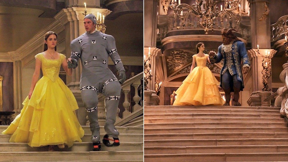 Emma Watson and Dan Stevens in Beauty and the Beast, before and after special effects were added