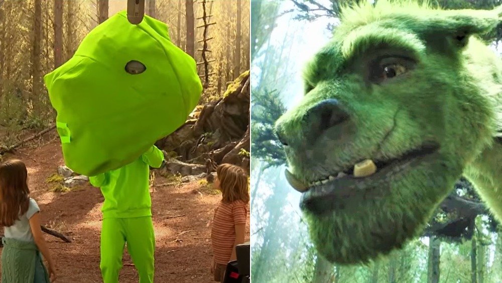 Elliott, Pete's Dragon, before and after being rendered with visual effects