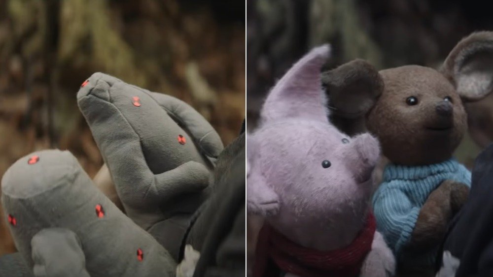 Piglet and Roo in Christopher Robin, before and after visual effects were added