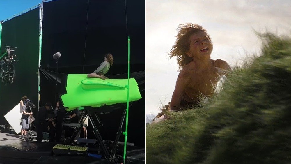 Oakes Fegley, filming Pete's Dragon, before and after visual effects were added