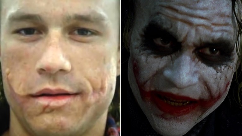 Heath Ledger as Joker before and after makeup