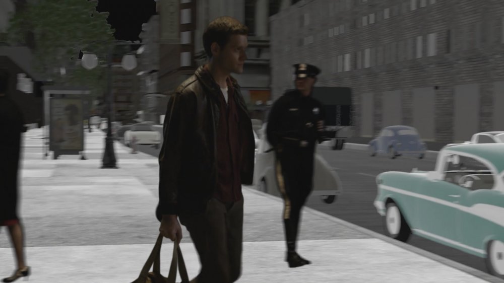 Protagonist Joe walks through a half-rendered city