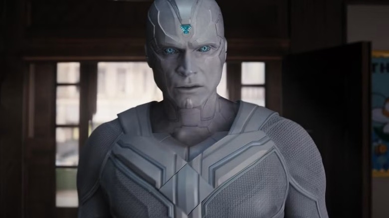 Vision stands in his white form in WandaVision