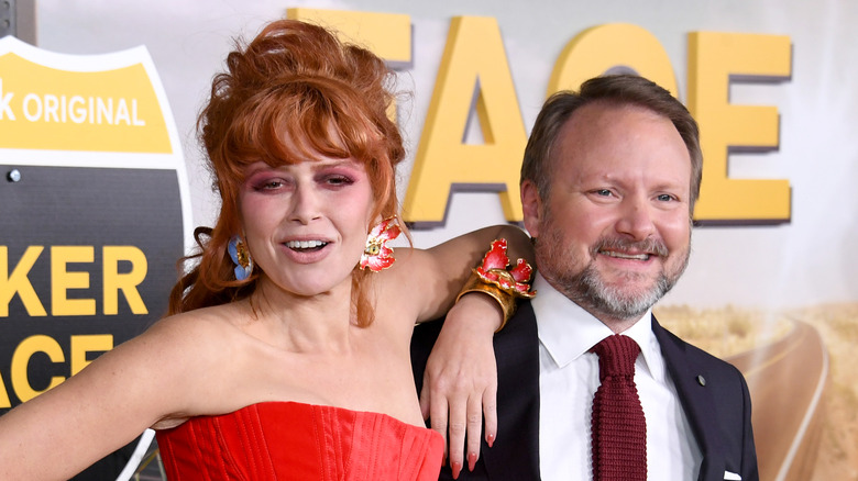 Natasha Lyonne and Rian Johnson smile