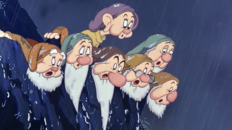 The Seven Dwarves horrified in the rain