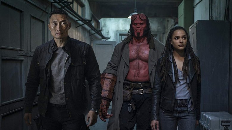 Daniel Dae Kim, David Harbour, and Sasha Lane in Hellboy