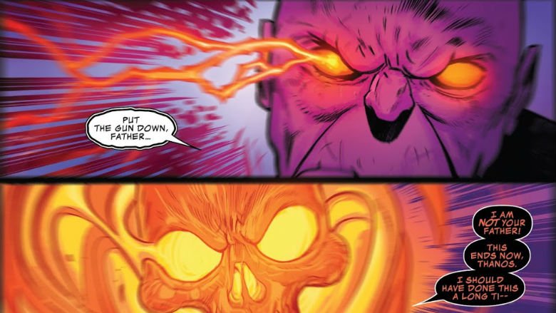 Thanos and Cosmic Ghost Rider about to throw down in Cosmic Ghost Rider #4