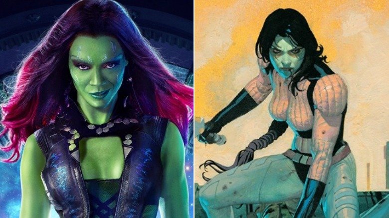 Split image of movie Gamora and comic book Gamora