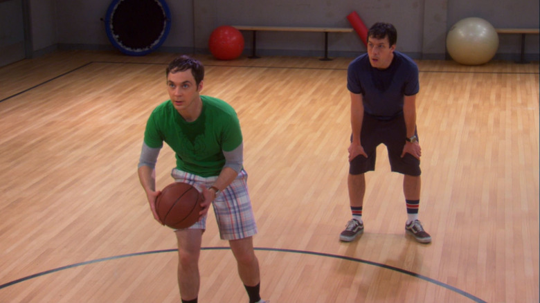 Sheldon and Kripke playing basketball