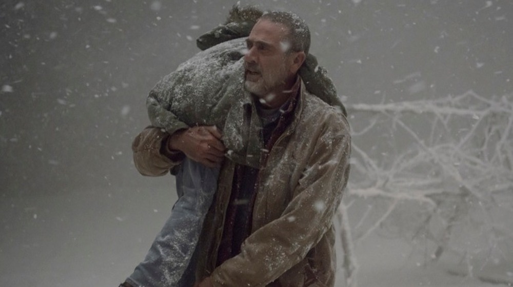 Negan walks in a blizzard