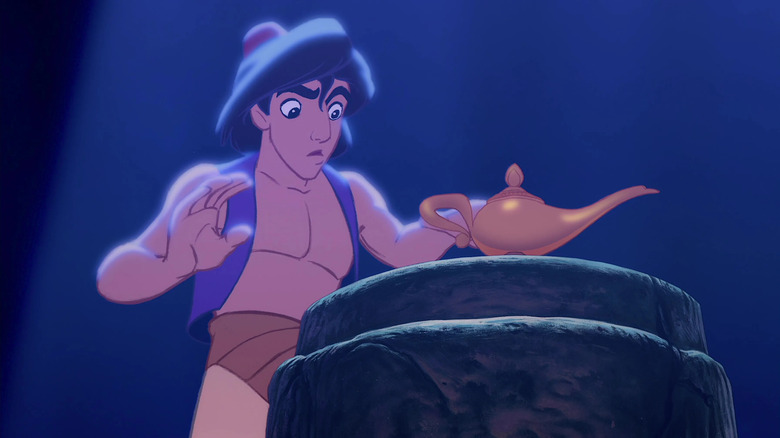 Aladdin approaching Genie's lamp