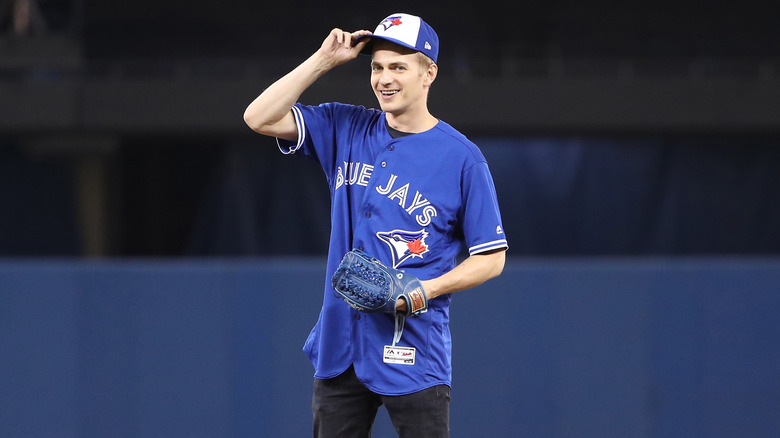 Hayden Christensen pitching at a Jays game