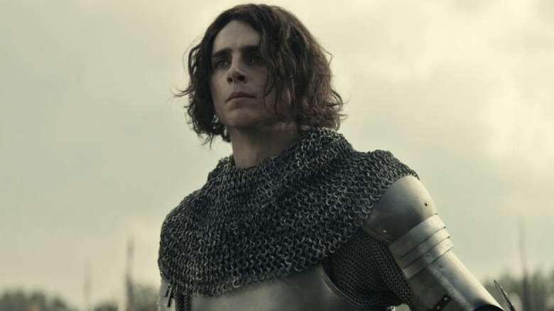 Chalamet in armor looks into distance